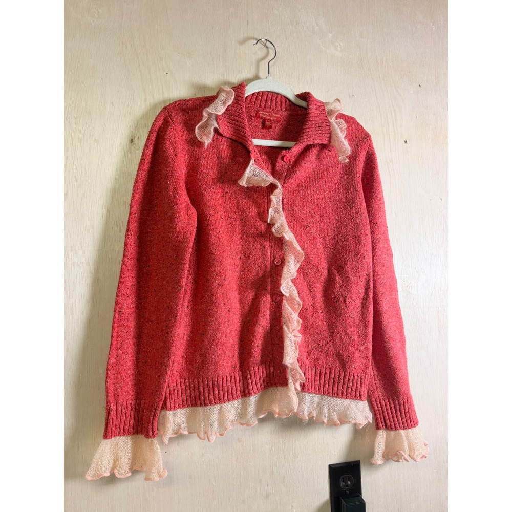 Northern Isles Cardigan Women Large Excellent Ruffle Mohair Trim Holiday 2005 - Picture 5 of 10